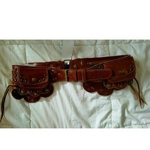 Leather pocket fanny pack belt